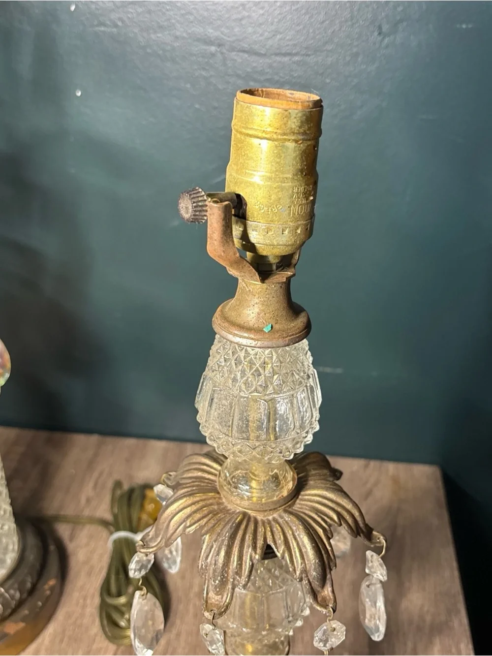 5 MCM HOLLYWOOD REGENCY TABLE LAMPS MARBLE BASE  CRYSTAL PRISMS